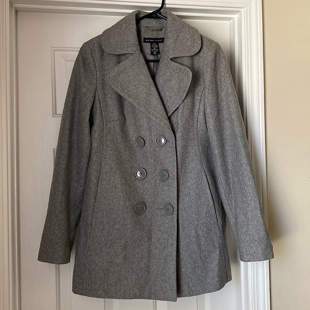 New York & Company grey double breasted wool blend pea coat size 8